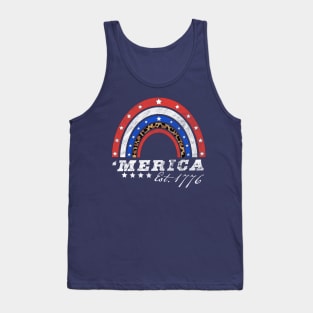 Merica Est 1776 - American Rainbow Flag 4th Of July Leopard Tank Top